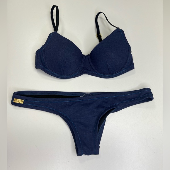 WET Swimwear Bikini Set in Denim Blue New With Tags Size Small - Picture 2 of 16